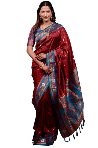Image of SGF11 Women's Kanjivaram Pure Soft Silk Saree With Unstitched Blouse Piece