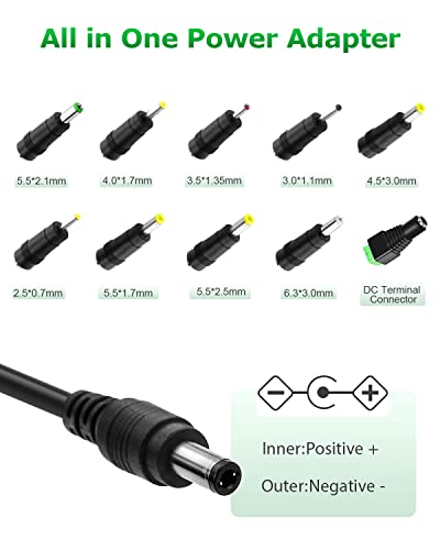 Arkare 12V 1A Ac/Dc Power Supply Adapter 12Volt Replacement Power Cord Wall Charger Ac 100V-240V To Dc 12Volt 1Amp 0.5A Transformer For Security Camera Bt Speaker Gps Webcam Router Scanner With 10Tips #TOP2