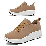 RUIDENG Women Work Shoes Supportive | Comfort Sneakers for Women Walking Daily Basis | 2 Inch Rocker Bottom Khaki Size 9.5