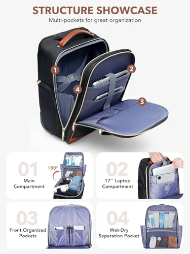 Tonyeee Mochila com rodinhas para mulheres e homens, mochila de viagem com rodas, Preto, Large, Moch