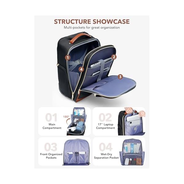 Rolling Backpack for Women Men, Travel Backpack with Wheels, Large Carry on Backpack Flight Approved, 17 Inch Wheeled Laptop Backpack for Travel Work Business Overnight Roller Bag, Black - Image 5