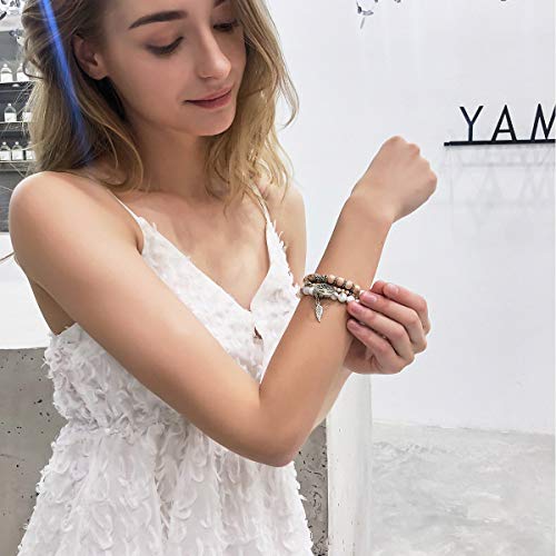 Tree Of Life Turquoise Jasper & Tibetan Agate Gemstone Chakra Beaded Bracelet | Beach Charm Bracelet Set - Ocean Jewelry (Brownish Yellow) #TOP1