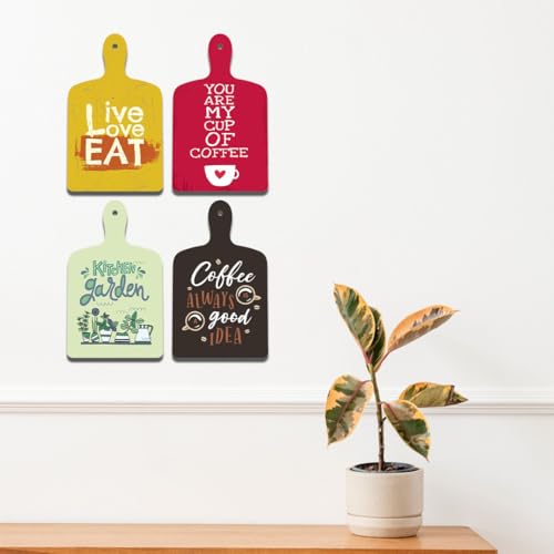 Image of Decor Smart Live Love Eat Coffee Quotes Wooden Wall Hanging Set of 4 | Cafe Decor | Food Lover Home Art | Decorative Modern Handcrafted Artwork | MDF Wall Sign Art for Decoration (DWA 5605)
