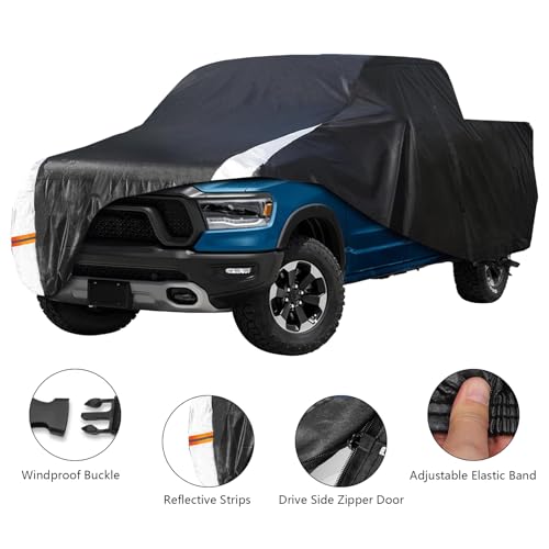 Image of Truck Cover Waterproof All Weather, 210D Oxford Cloth 10 Layers Full Truck Cover for Snow Sun Rain Protection, Truck Cover Fit for Ford F150 Chevrolet Silverado Dodge Ram 1500