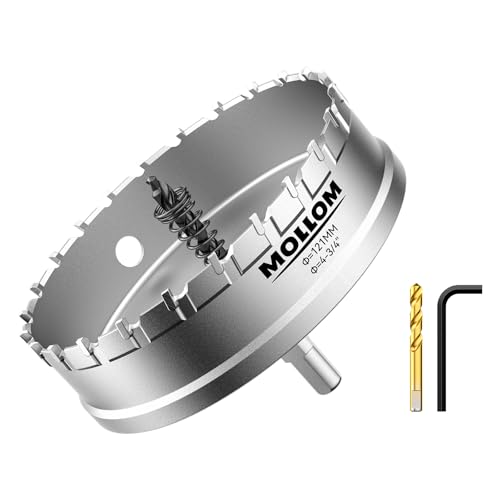 Mollom 4-3/4" (121mm) Heavy Duty Carbide Hole Saw with 2 Pilot Bits