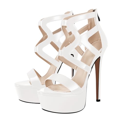 Image of richealnini Women's Crisscross Platform Stiletto High Heels Strappy Sandals with Zipper
