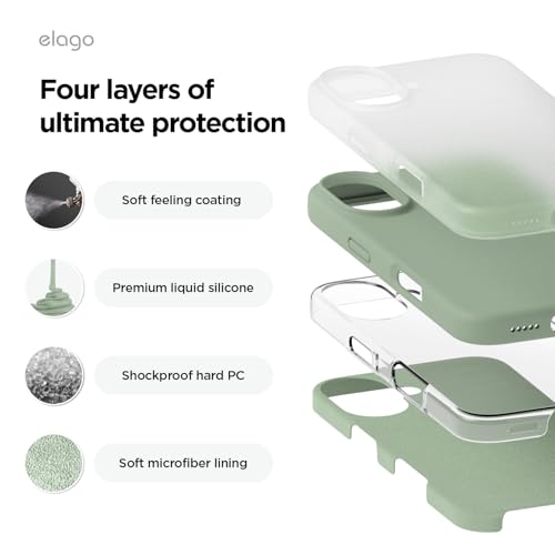 Image of elago Compatible with iPhone 16 Case, Premium Liquid Silicone Case, Full Body Protective Cover, Shockproof, Slim Phone Case, Anti-Scratch Soft Microfiber Lining, 6.1 inch (Khaki Green)