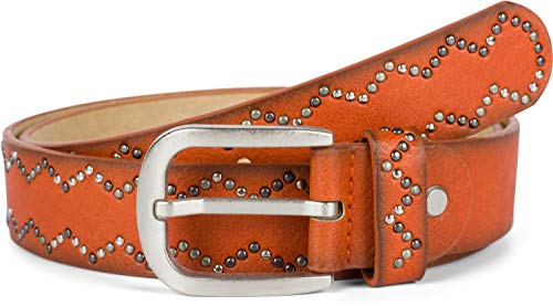 styleBREAKER Damen Nietengürtel Unifarben mit kleinen Nieten in Zacken Muster, Gürtel, Synthetikgürtel, kürzbar 03010114, Farbe:Rost, Größe:95cm