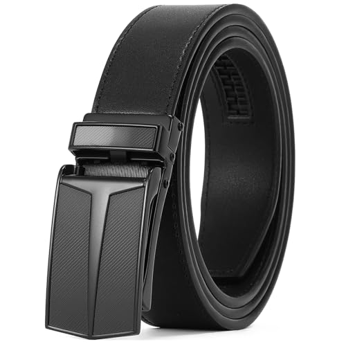 Mens Belt, Slide Genuine Leather Ratchet Belt, Dress Casual, Size Adjustable