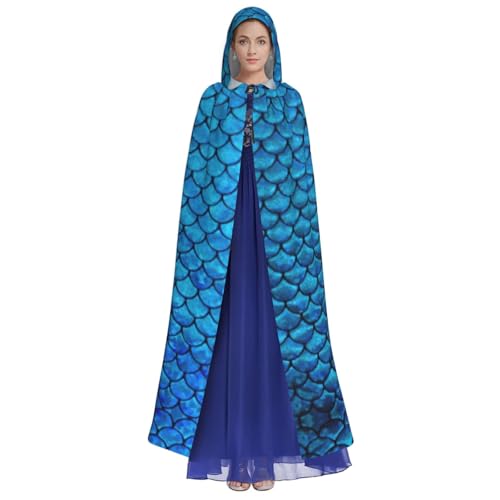 Cape médiévale à capuche bleue imprimé écailles pour cosplay et GN - 2