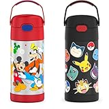 THERMOS Mickey Mouse & Pokémon 12 Ounce Kids Insulated Water Bottles with Straw