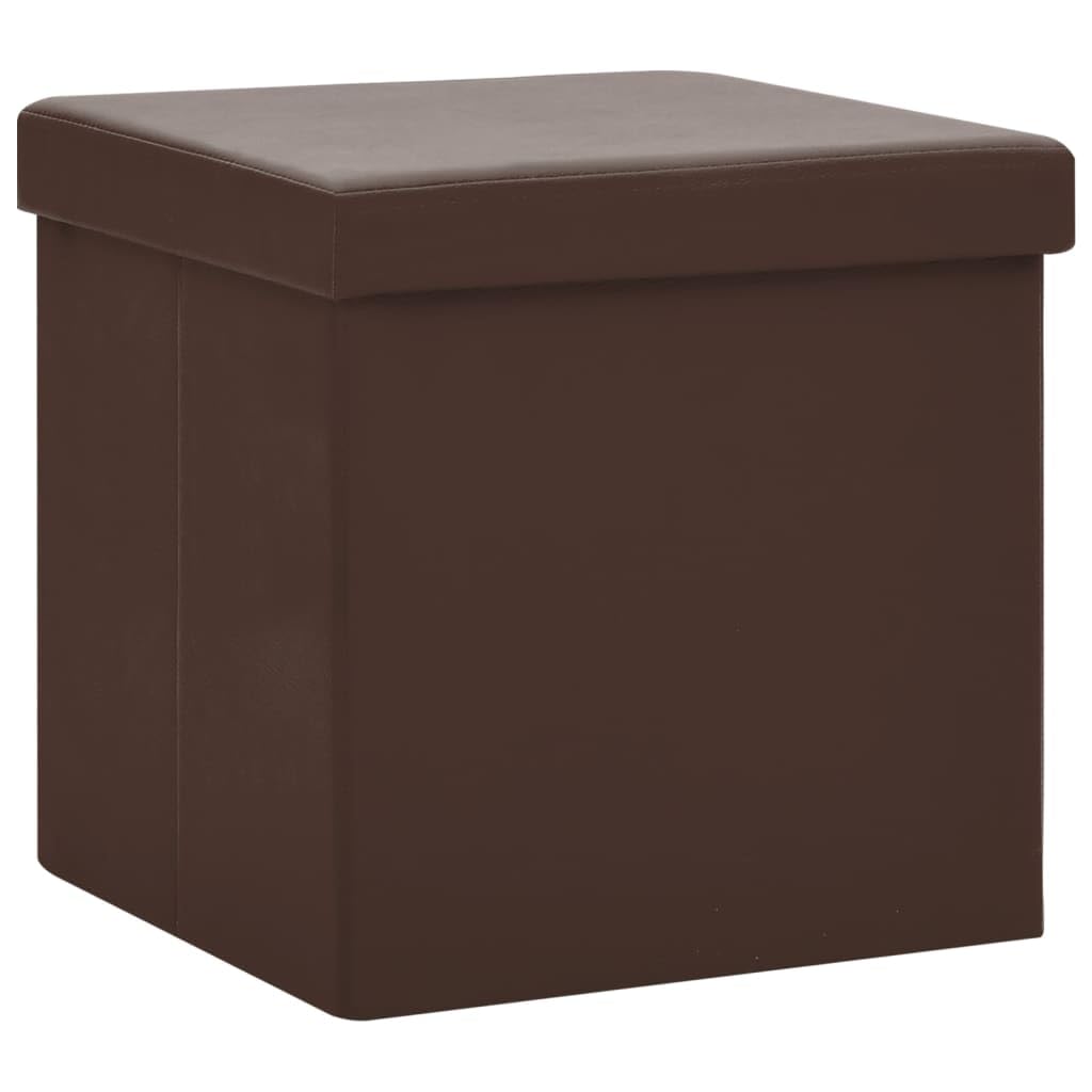 Taburete plegable con espacio de almacenamiento, 38 x 38 x 38 cm, taburete de PVC y MDF, banco acolchado para salón, caja de almacenamiento plegable, color marrón
