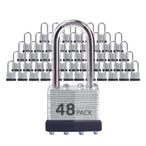 Image of Keyed Alike Laminated Steel Padlocks with Long Shackle for Sheds, Fences & Lockers (48-Pack)