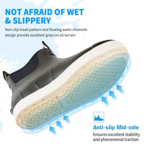 Image of Mens Deck Boots, Saltwater Fishing Booties Rubber Waterproof Ankle Rain Boots, High-performance Footwear Chelsea Boots for Gardening Fishing Boating Camping Sailing