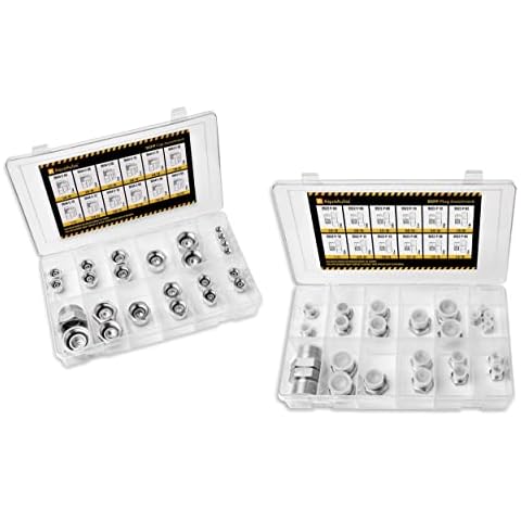48 Pcs. BSPP Cap & Plug Assortment Hydraulic Adapter Fitting Kit Set, Galvanized Steel with Precision Threading Cover