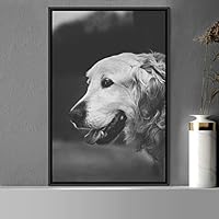Framed Canvas Wall Art Duotone Pupper Animals Black and White Contemporary Dogs Duotone Expressive Grey Living Room Photography - 16x24 inches