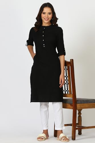 Image of W for Woman Lilac Mandarin Collar Cotton Blend Straight Kurta