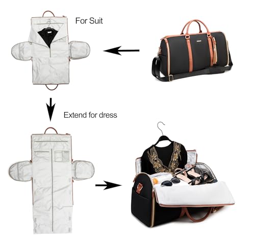 Kinmac 3 in 1 Foldable Garment Bag for Travel, Large Capacity Travel Duffel Bag with Shoe Pouch for Suit and Dress (Black)2