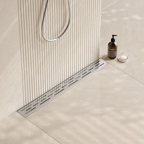 Neodrain 24 Inch Rectangular Linear Shower Drain with Brick Pattern Grate, Brushed 304 Stainless...