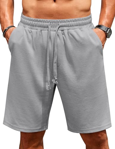COOFANDY Kurze Jogginghose Herren Shorts Sommer Kurze Hosen mit Gummizug Sweatshorts Herrenshorts Sweathose Kurz Laufhose Kurz Hellgrau M