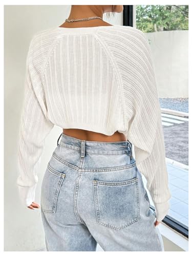 Women's Long Sleeve Open Front Crop Cardigan Drop Shoulder Bolero Shrug Lightweight Sweater2