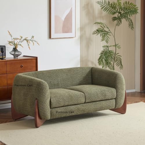 Image of Upholstered 3 Seater Sofa Three Seater Sofa with Wooden Legs for Living Room Hotels & Offices (Two Seater Boucle Green)