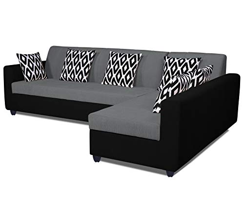 Image of Adorn India Rio Highback L Shape 5 Seater coner Sofa Set (Grey & Black)(3 Year Warranty)