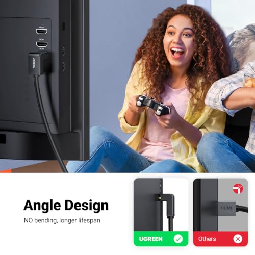 Image of UGREEN 4K@60Hz 90 Degree HDMI 2.0 Cable Right Angle, 6.6FT | High Speed HD 3D 1080P ARC, Down Angle, Compatible with Laptop Monitor Nintendo Switch 2 Xbox PS5 PC TV