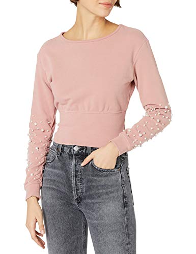 KENDALL + KYLIE Women's Pearl Embellished Sweatshirt With Back Cut-Out - Amazon Exclusive, Pink Salt, X-Large