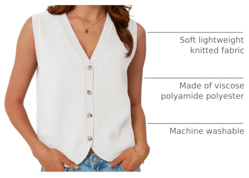 Image of LILLUSORY Womens V Neck Button Down Sleeveless Knitted Fall Sweater Vest | Soft Breathable Blend Tank Blouses for Ladies, Chic Curved Hem Preppy Outfits, Four-Season Versatile Layering Clothing Piece