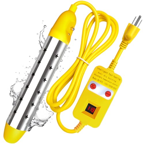 Portable Immersion Water Heater 1500W - Submersible Bucket Heater with Thermostat & LED Temp Display, Dry-Burn Protection, Fast Heating Water Heater for Bathtub Hot Tub Camping RV Home
