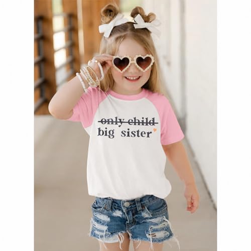IZYJOY Big Sister Shirt Toddler Baby Girl Only Child Promoted to Big Sister Announcement Tshirt Sibling Reveal Tee Outfit2