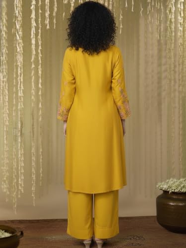 Image of Varanga Women Yellow Blossom Kurta Set