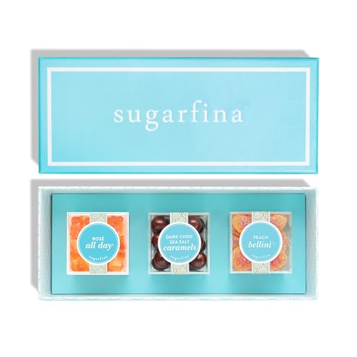 Sugarfina Bestsellers 3 Piece Candy Bento Box | Rosé All Day Bears, Dark Chocolate Sea Salt Caramels, Peach Bellini