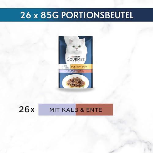 Gourmet Perle Duetto Katzenfutter nass, mit Kalb und Ente, 26er Pack (26 x 85g)