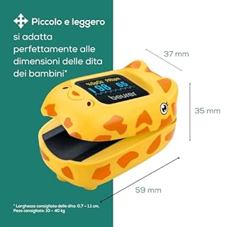Beurer PO 13 Kids, Pulsossimetro per bambini, misurazione rapida del polso e della saturazione di ossigeno, piccolo formato, allineamento automatico del display, con custodia