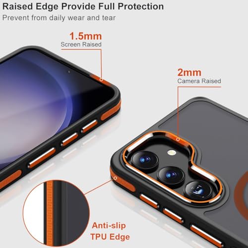 Image of MALEWOLF Stand Case for Samsung Galaxy S25+ Plus, Fits for Magsafe, Seamless Kickstand for Hybrid Color Translucent Matte Cover, Anti-Slip Magnetic Phone Case for Galaxy S25 Plus (Black /Orange)