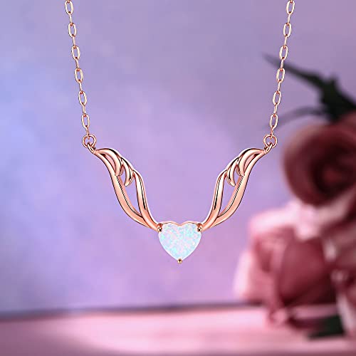 Barzel 18K Rose Gold Plated Created Opal Guardian Angel Necklace for Women, 18 Inches with 2 Inches Extension - Made in Brazil4