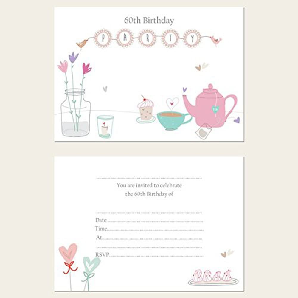 Dotty about Paper Birthday Party Invitations - Afternoon Tea - Pack of 10-60th (268)
