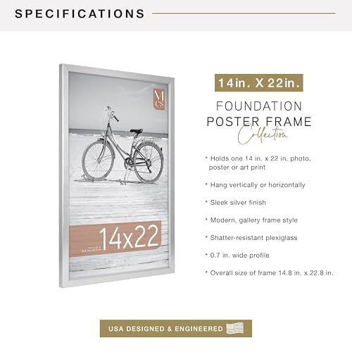 Image of MCS Foundation 14x22 Poster Frame Traditional Silver, Vertical & Horizontal Wall Hanging Large Picture Frame for Photos, Posters & Art Prints (1-Pack)