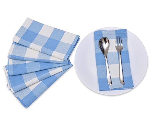 Buffalo Check Napkins - Blue Kitchen Napkin - Checkered Napkins Cloth - Kitchen Napkins Cloth - Buffalo Check Cotton Napkins - Light Blue Checked Napkins Cotton Set of 6 (18x18), Blue and Cream - Thumbnail 2