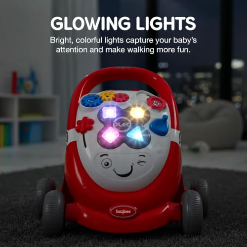 Image of Baybee Oleo Baby Walker for 6-18 Months | Activity Push Walker with Music & LED Lights | Stable Wheels, Easy Grip Handle | Educational Walker for Boys & Girls 0-2 Years (Red)