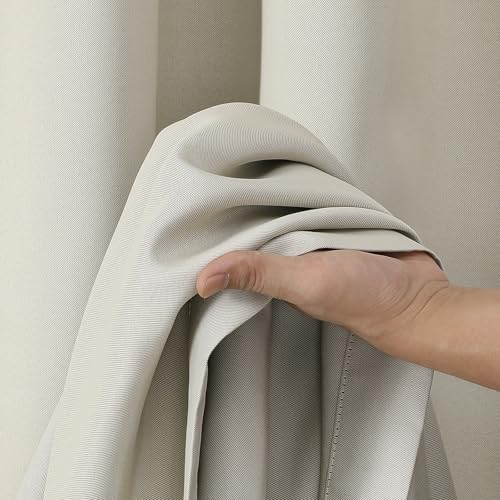 Image of Natural Room Darkening Curtains for Bedroom 54 Inches Long 2 Panels, Thermal Insulated Energy Saving Blackout Curtains for Living Room, Dual Rod Pocket Blackout Drapes, 2x40Wx54L Inches