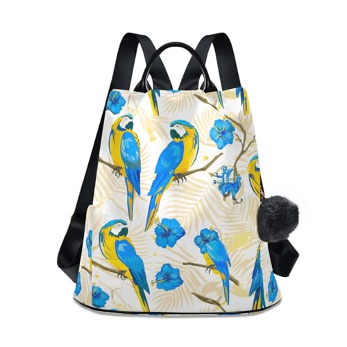 Sac à dos anti-vol pour femmes avec imprimé perroquets coloré et multi-poches pratiques
