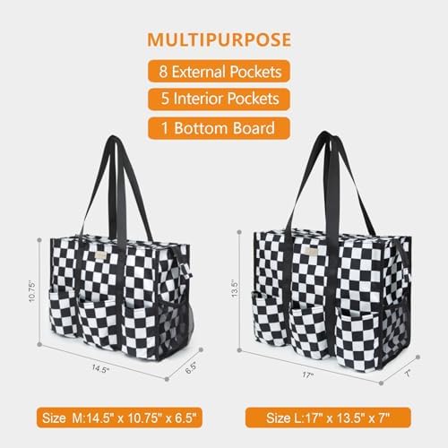 TOPDesign Utility Water Resistant Tote Bag with 13 Exterior & Interior Pockets, Top Zipper Closure & Thick Bottom Support, for Working Women, Teachers, Nurses, Accountants (Checkerboard) - 1