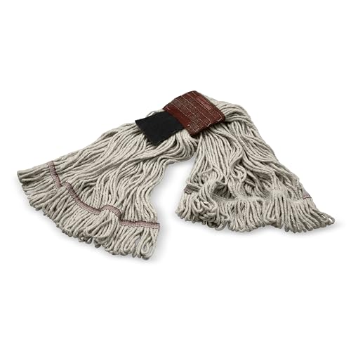 Image of SPARTA Flo-Pac Mop Head Loop-Ended, Wide Band with 5 inch Red Band with Scrubber for Organized Cleaning, Large, Natural