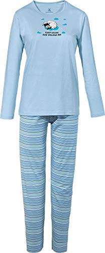 Erwin Müller Damen Schlafanzug, Pyjama, Nachtwäsche Single-Jersey, Streifen Schaf bleu Größe 40 - mit Gummibund, hautsympathisch, weich und anschmiegsam