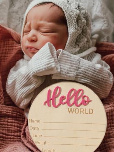 Image of Ylsteed Baby Announcement Signs Hello World Newborn Welcome Sign Newborn Photography Props Newborn Baby Birth Announcement Sign Baby Shower Pregnancy Gifts Nursery Decor Sign 6 * 6 in -Roseo