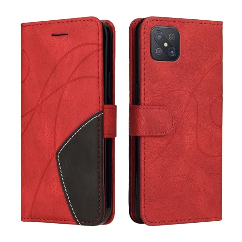 XINNI Cover Protettiva per Oppo Reno 4Z 5G Case, retrò Cellulare Custodia Libro Antiurto in Flip Pelle PU/TPU, Portafoglio Flip Magnetica, Rosso