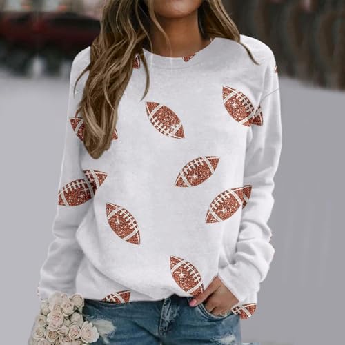 Sequin Football Sweatshirt For Women Rugby Graphic Print Sunday Casual Long Sleeve Crewneck 2025 Fall Pullover3